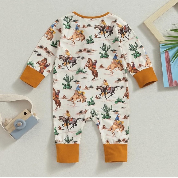 Western Cowboy Baby Zippered Jumpsuit One Piece - Picture 5 of 6